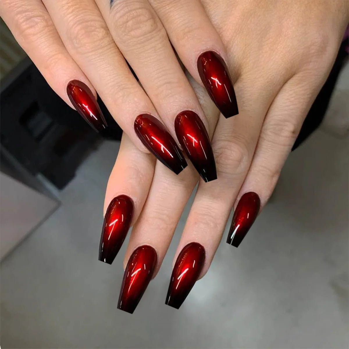 Red Black Gradient Nails