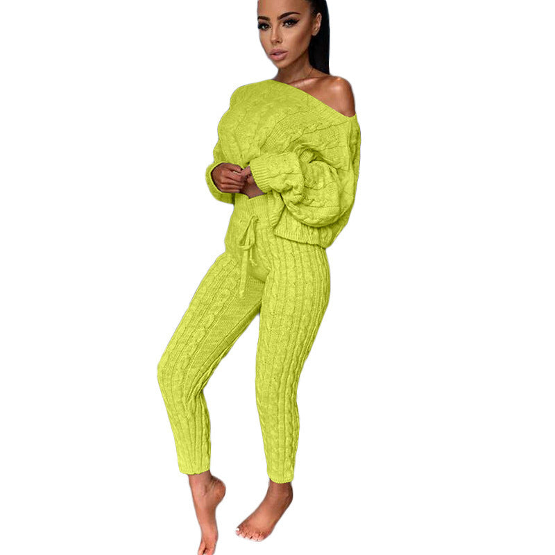 Autumn Winter Women Knitted Tracksuit Two Piece Set Women