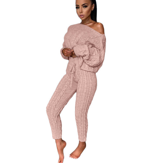 Autumn Winter Women Knitted Tracksuit Two Piece Set Women